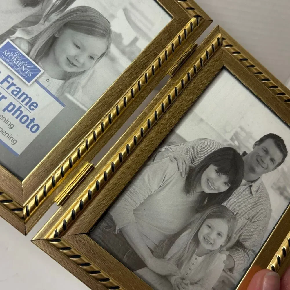 Special Moments Elegant Gold Tone Double Glass Pane Photo Frame 3.5 x 5 Pictures